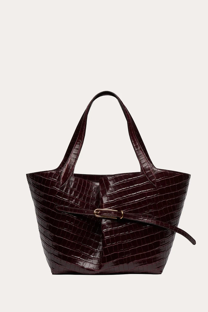Liffner Belted Tote Burgundy Croc - Burgundy