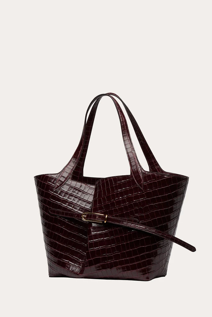 Liffner Belted Tote Burgundy Croc - Burgundy