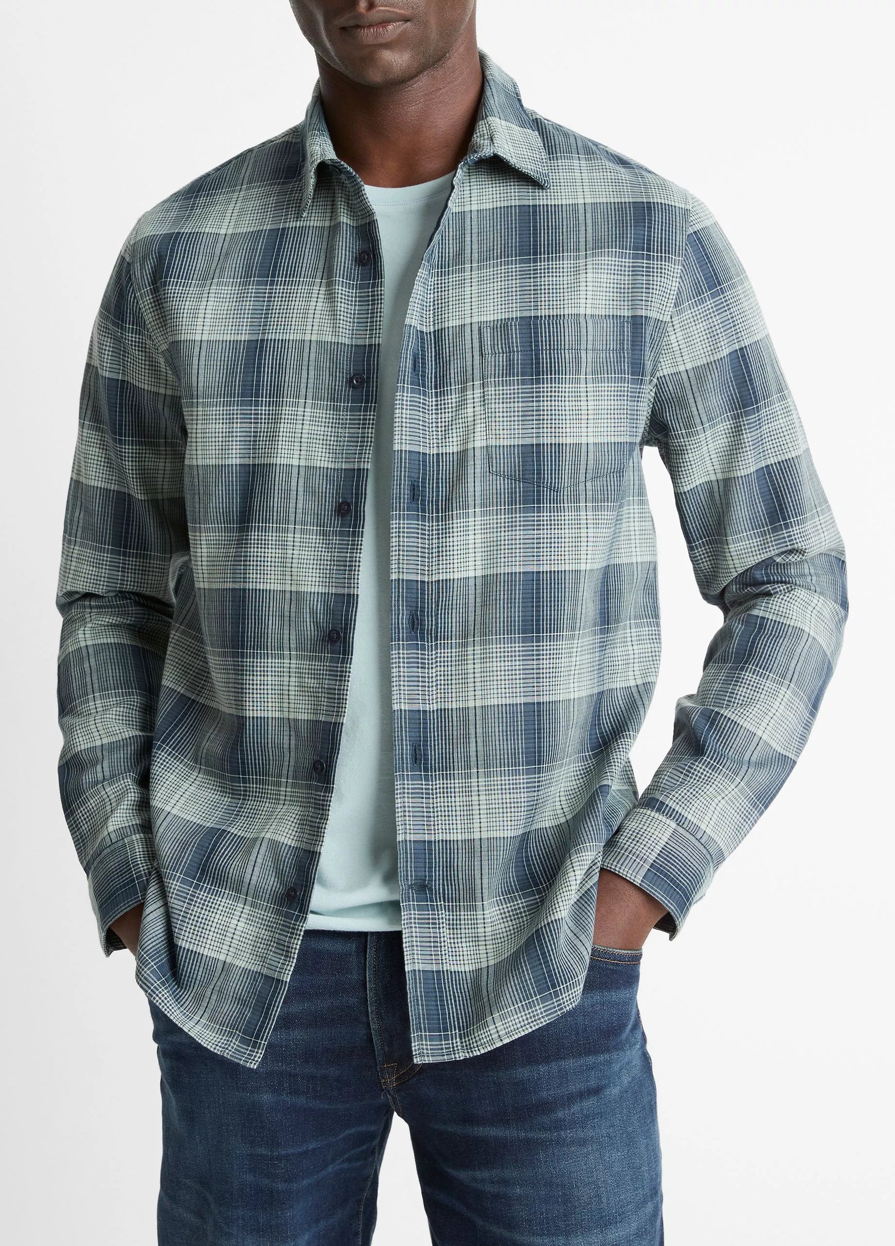 Vince Big Sky Plaid Cotton Button-Front Shirt - Rapids Combo