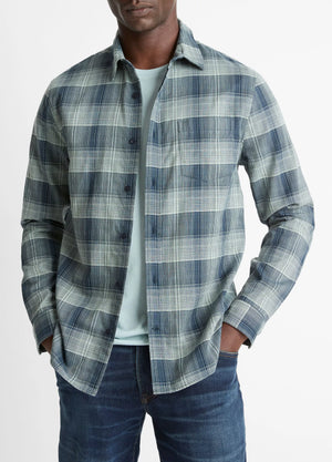 Vince Big Sky Plaid Cotton Button-Front Shirt - Rapids Combo