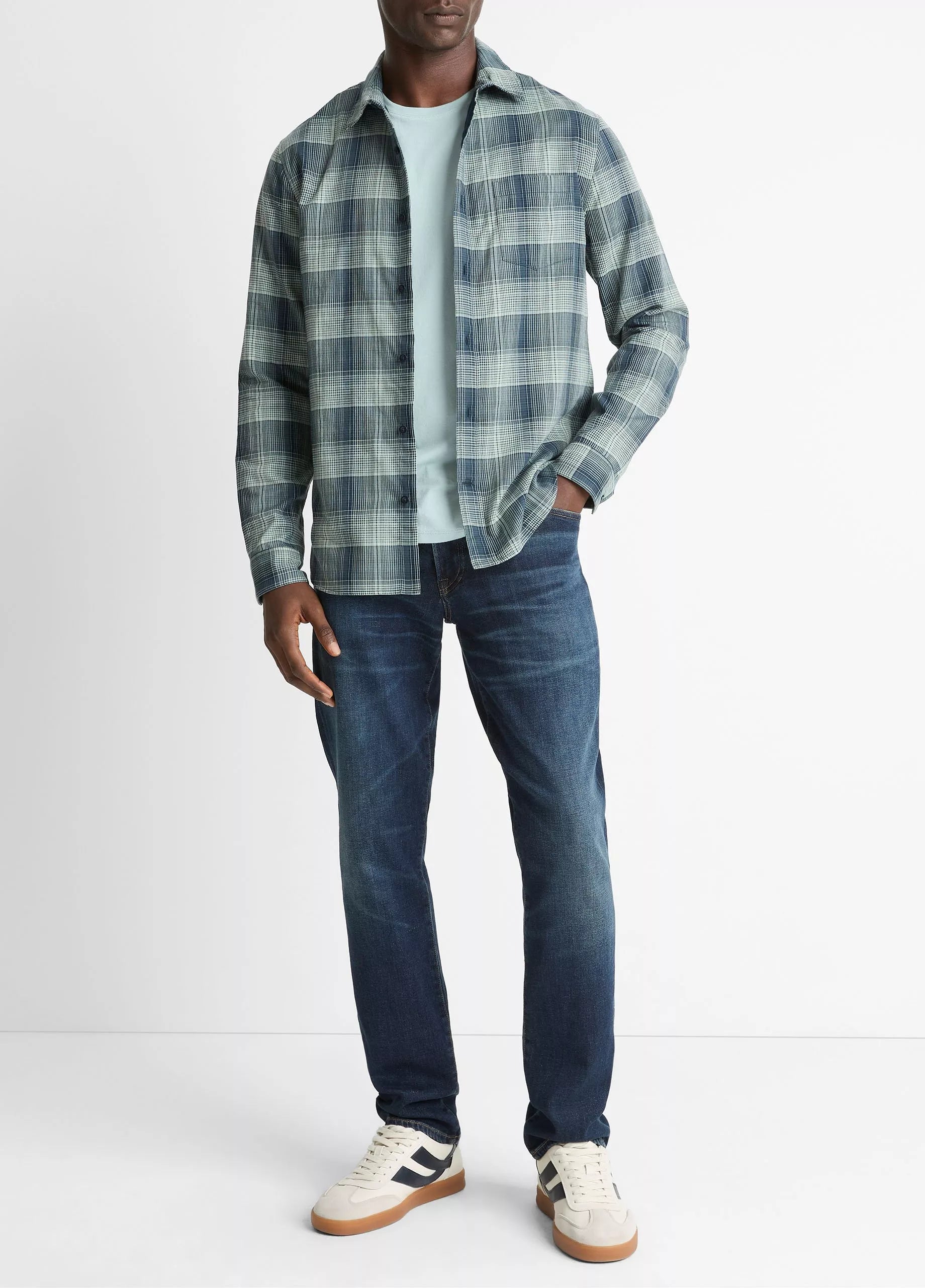 Vince Big Sky Plaid Cotton Button-Front Shirt - Rapids Combo