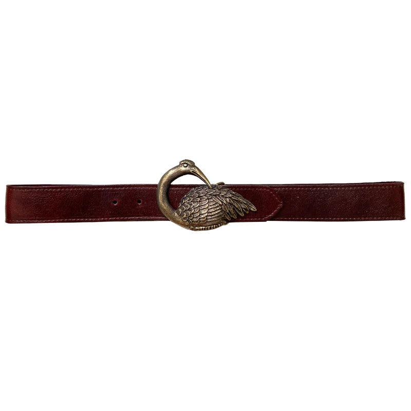 Kim White Bird Belt - Burgundy
