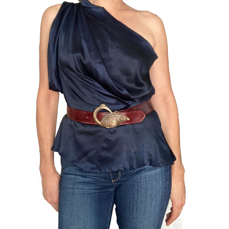 Kim White Bird Belt - Burgundy