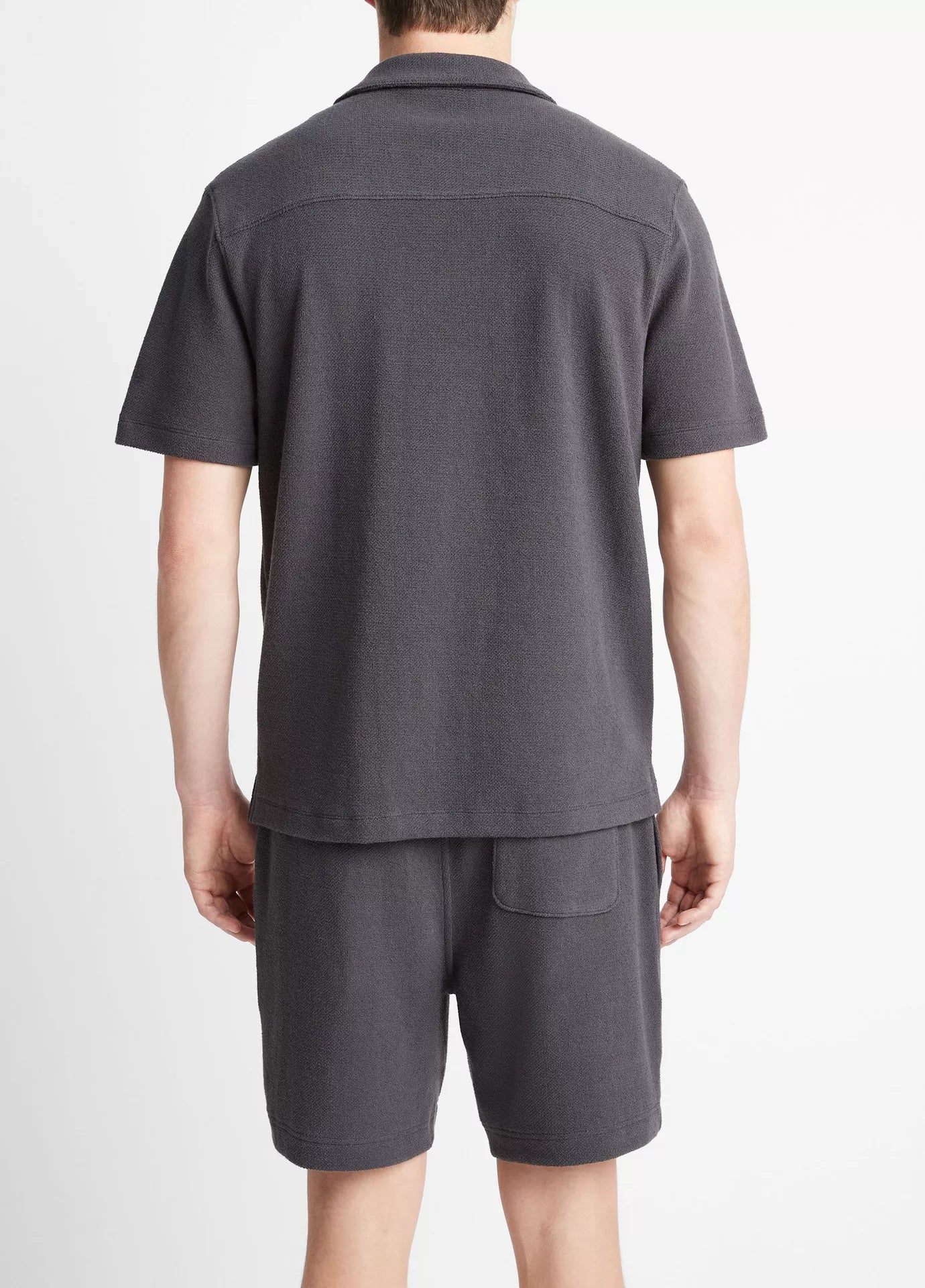 Vince Bouclé Short-Sleeve Button-Front Shirt -  Soft Black