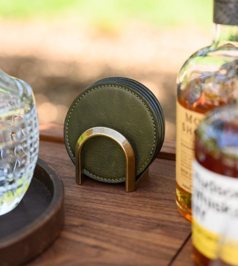 Moore & Giles Leather Coaster Set - Titan Milled Olive