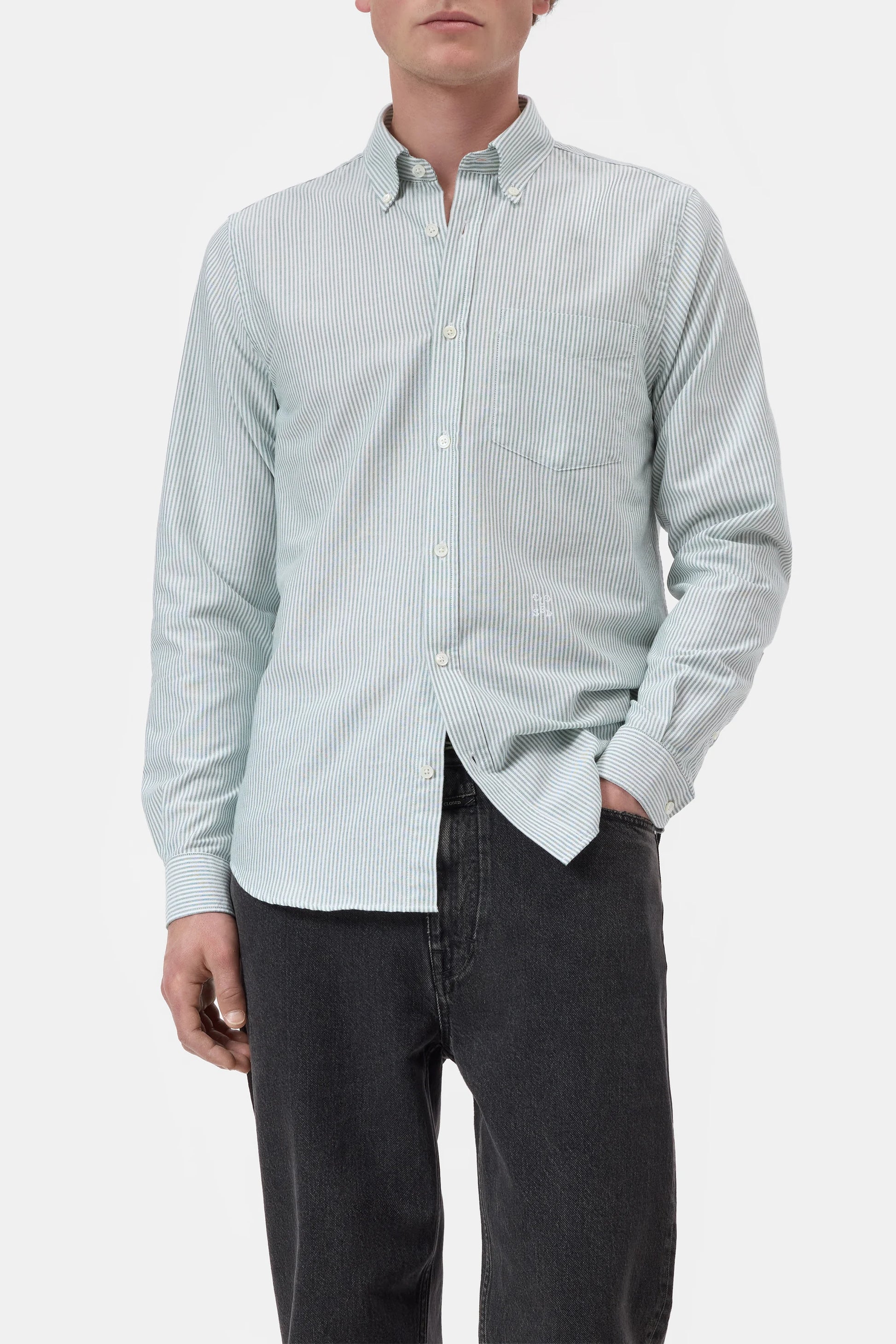 Closed Striped Button-Down Shirt - Dark Olive