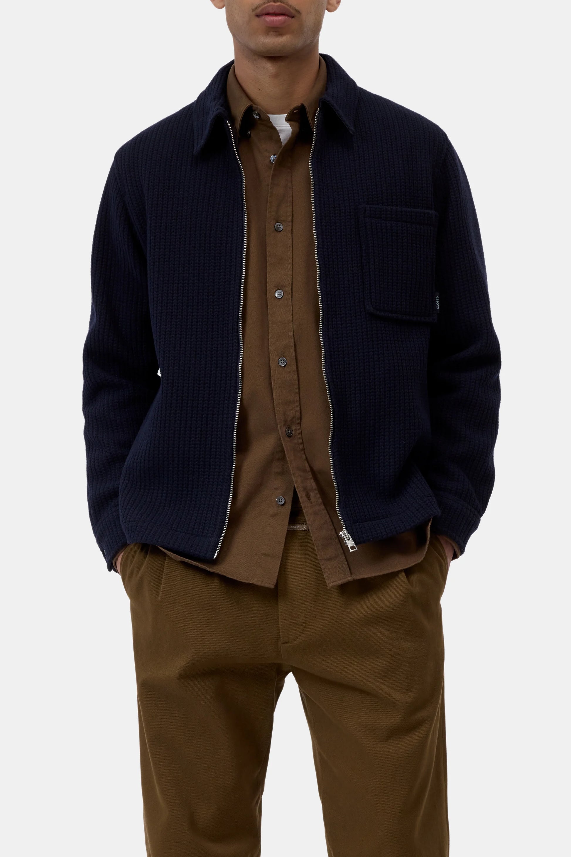 Closed Knit Overshirt With Zip - Dark Night