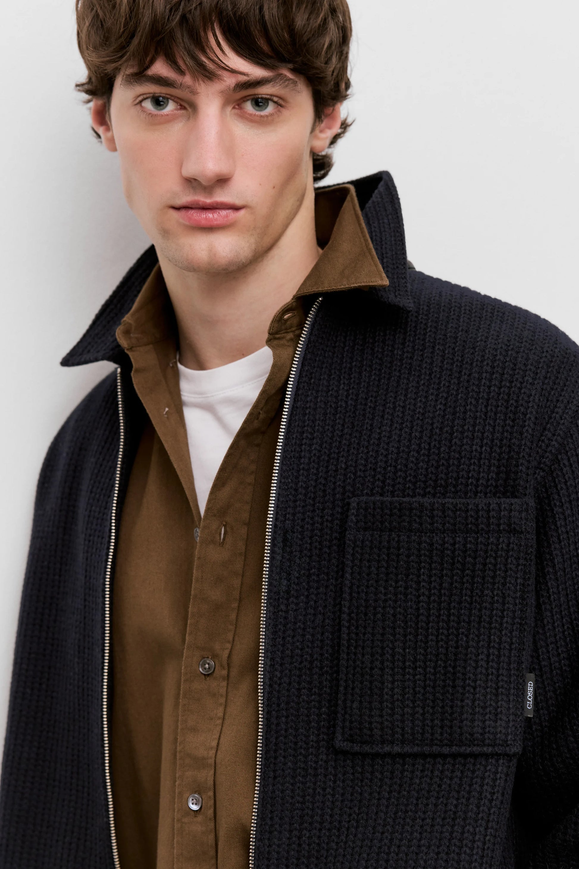 Closed Knit Overshirt With Zip - Dark Night