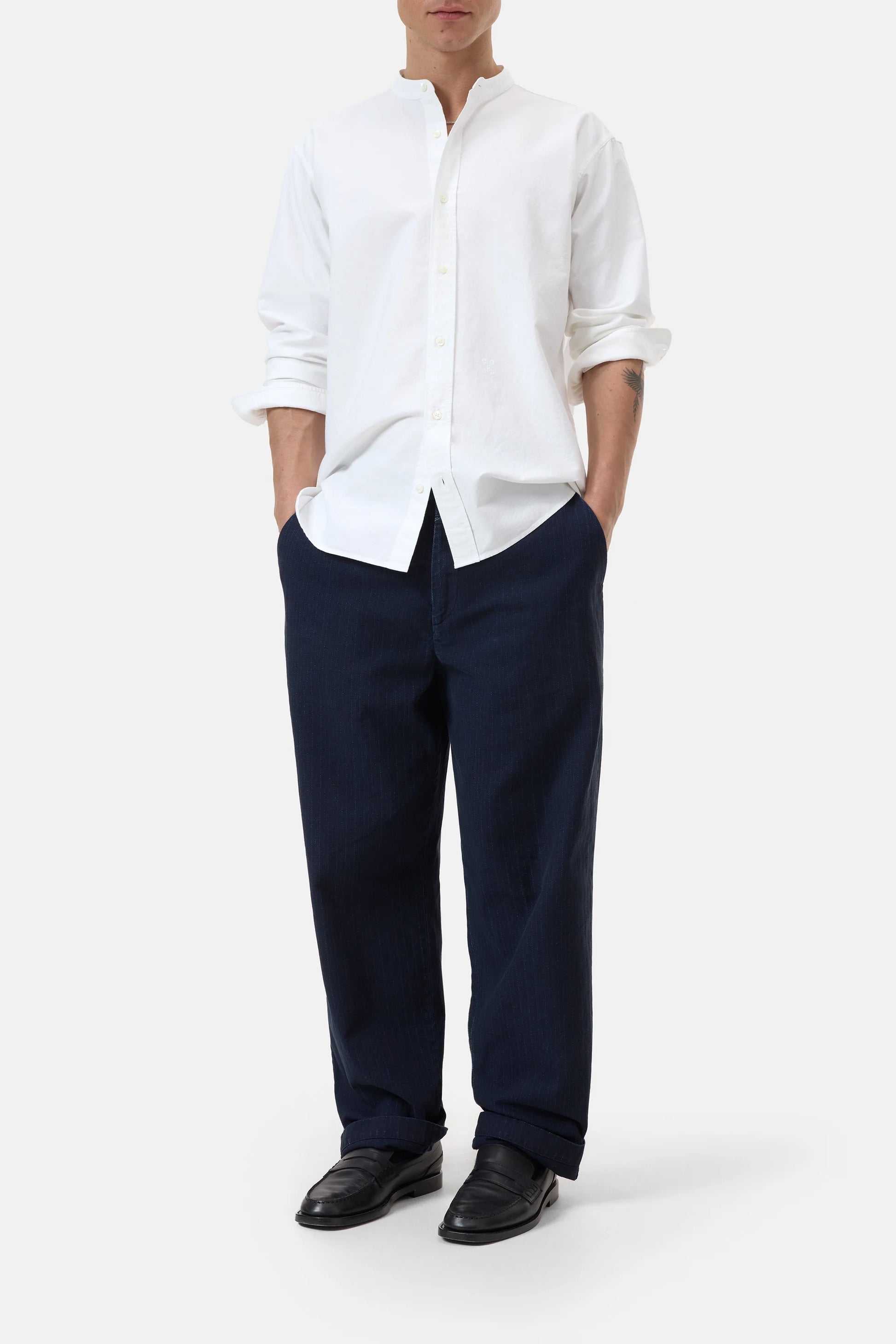 Closed Collarless Shirt - White