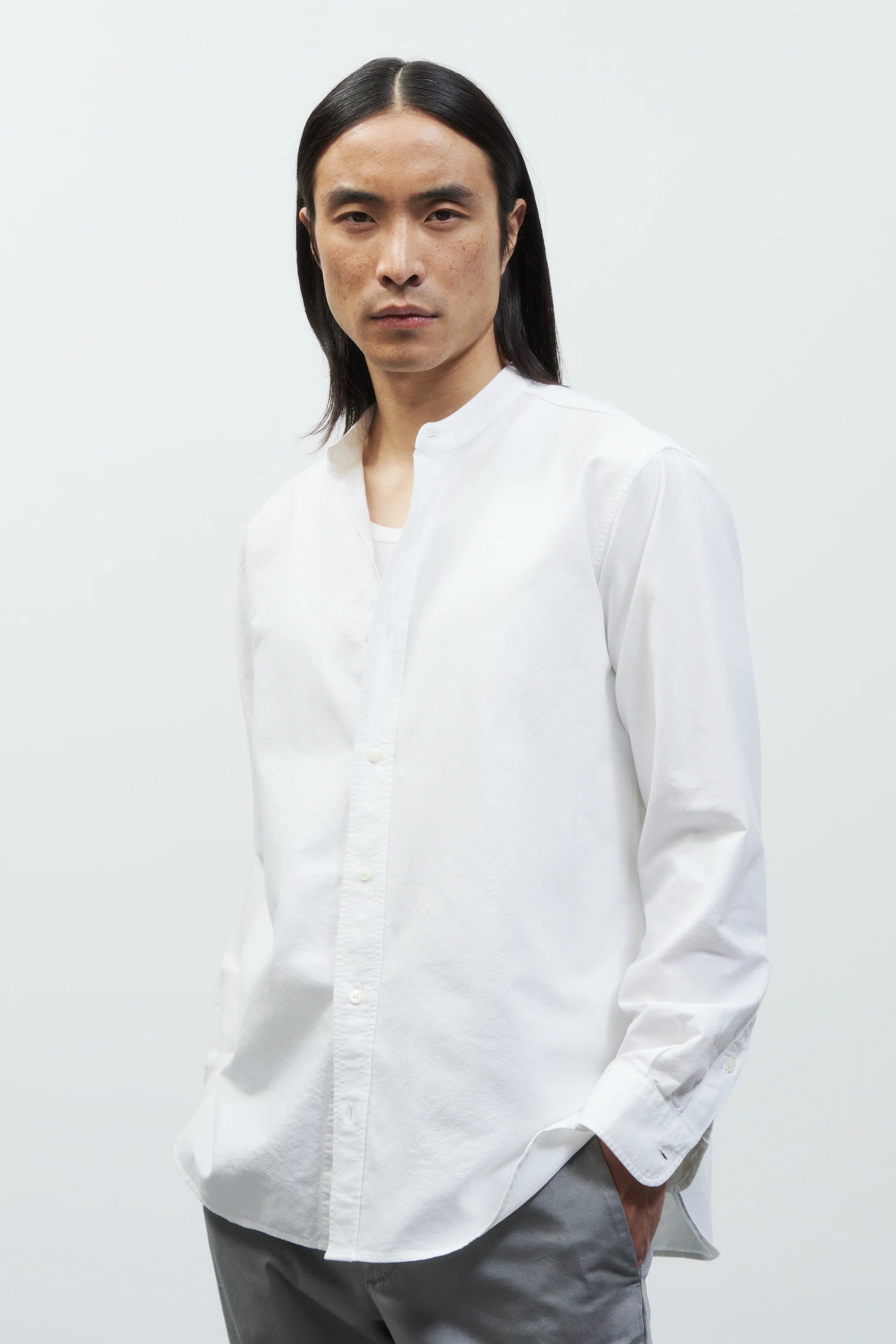 Closed Collarless Shirt - White