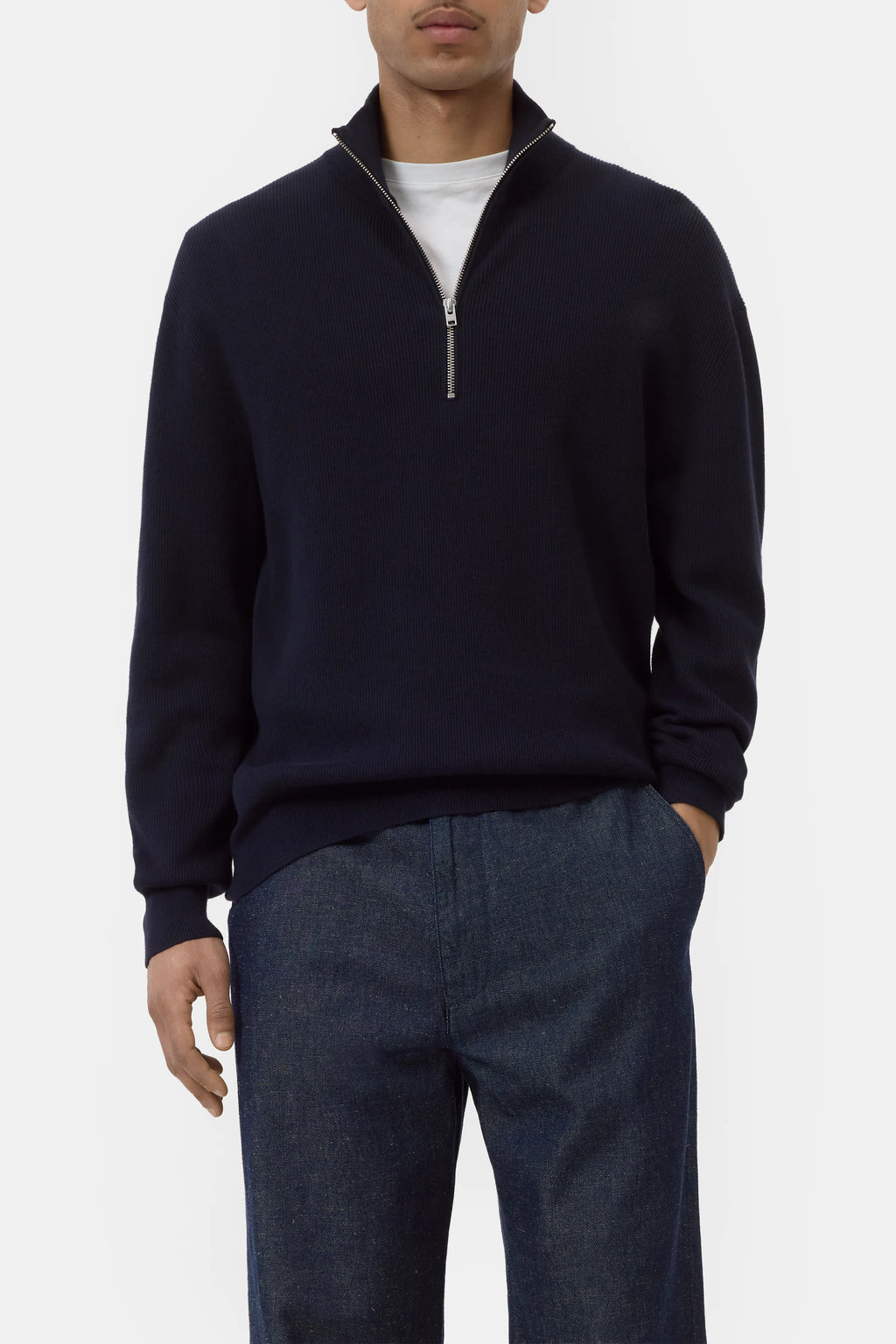 Closed Half-Zip Cotton-Blend Jumper - Dark Night