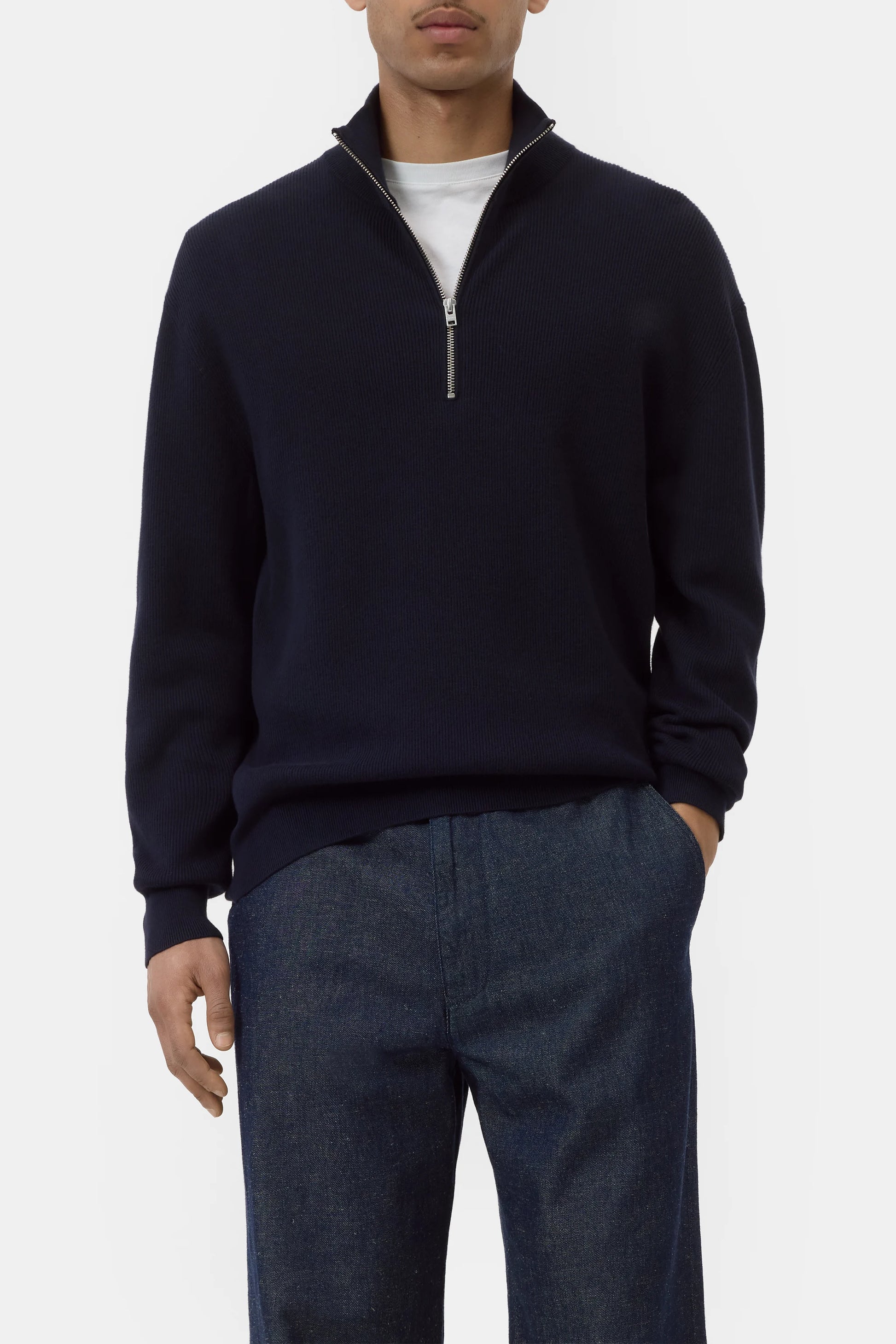 Closed Half-Zip Cotton-Blend Jumper - Dark Night