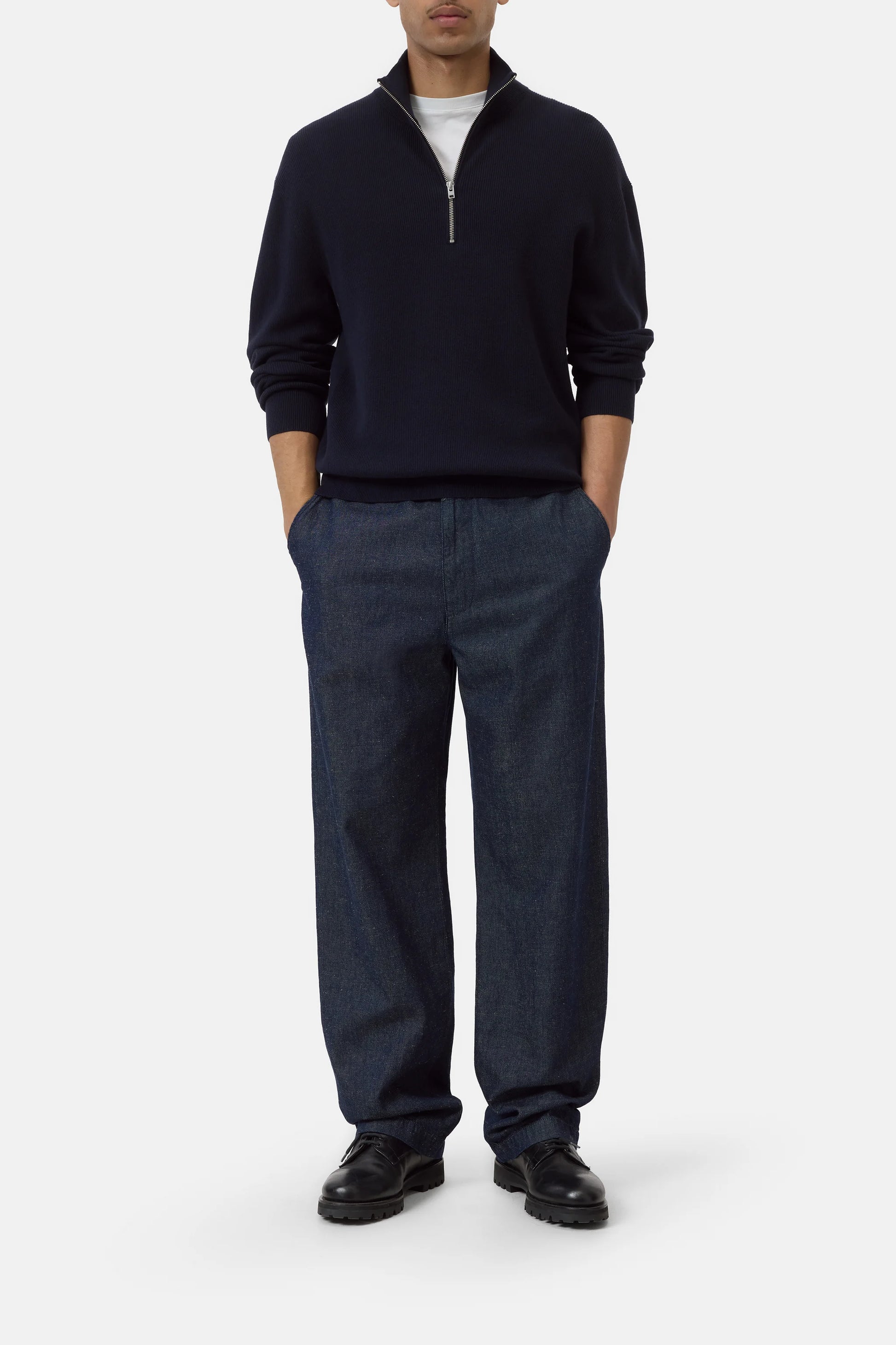 Closed Half-Zip Cotton-Blend Jumper - Dark Night
