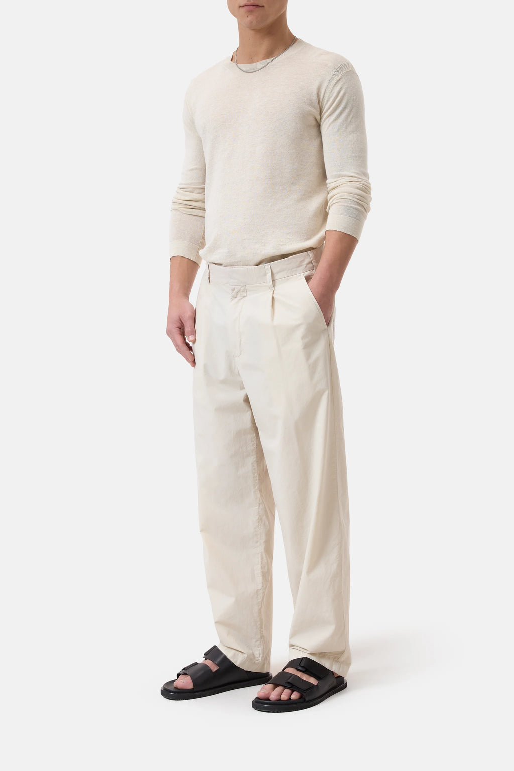Closed Linen Blend Crew Neck Jumper - Lime Beige