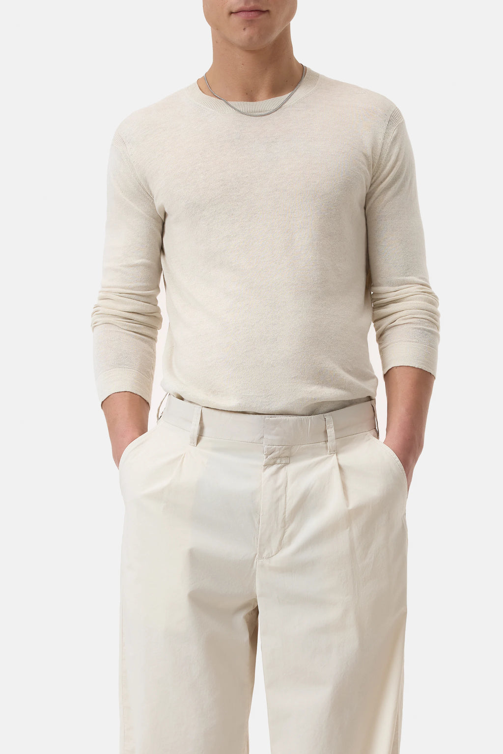 Closed Linen Blend Crew Neck Jumper - Lime Beige