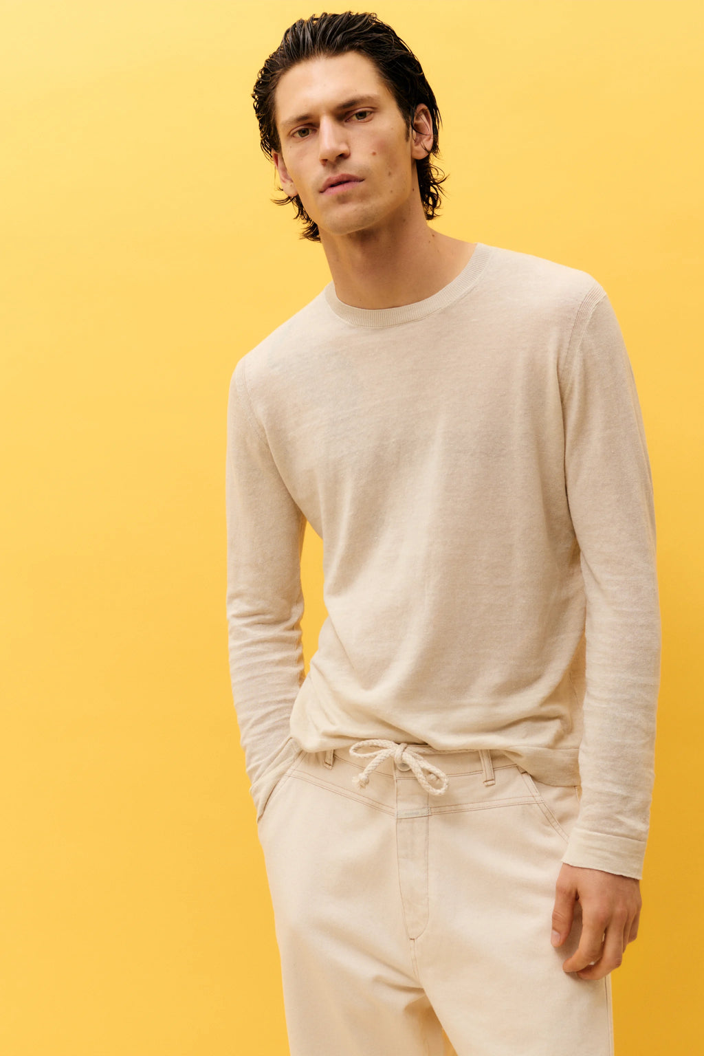Closed Linen Blend Crew Neck Jumper - Lime Beige
