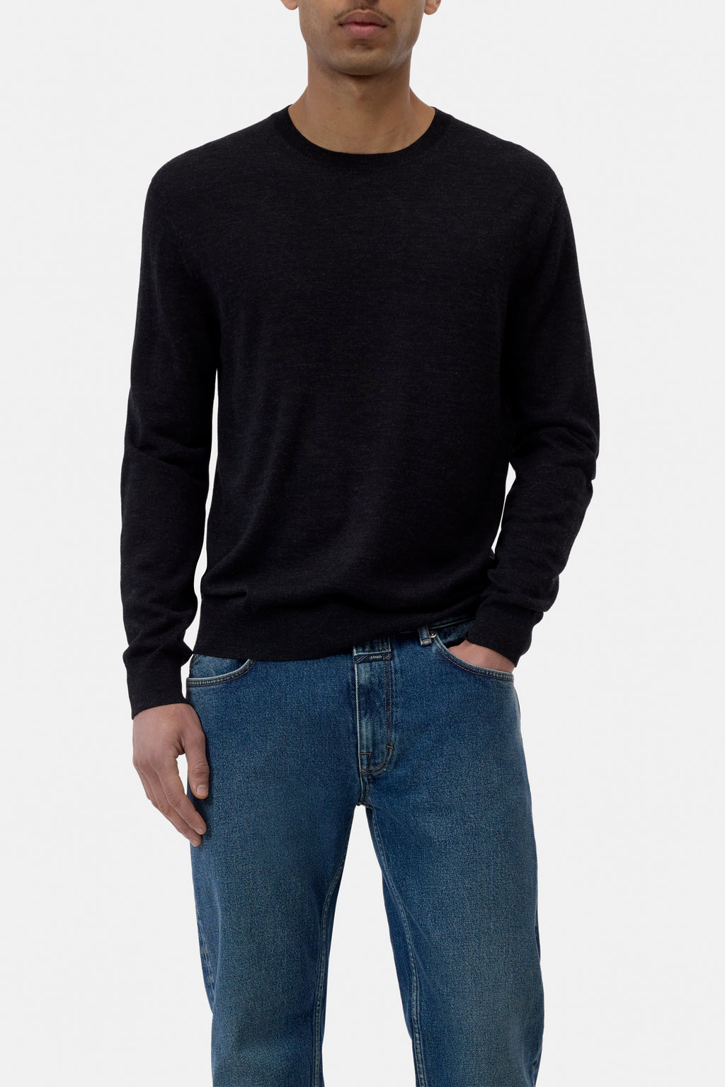 Closed Fine-Knit Crewneck Jumper - Black Melange