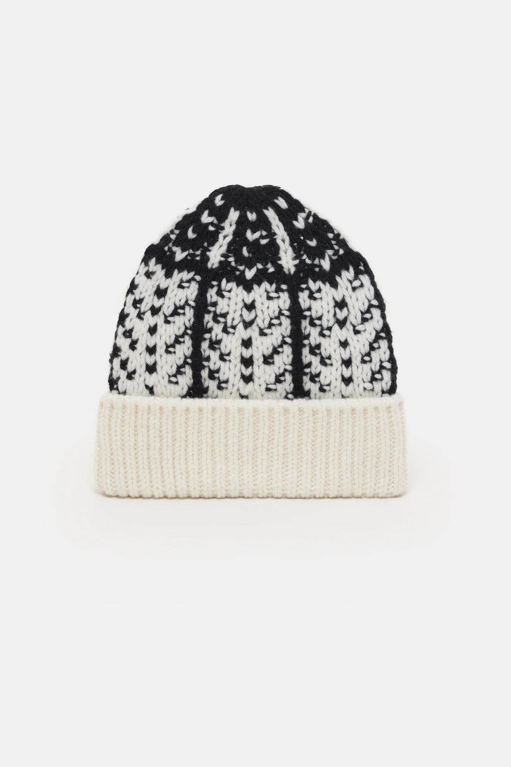 Closed Two-Tone Knitted Hat - Cream