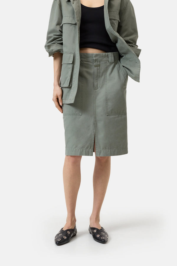 Closed Cotton Midi Skirt - Faded Green