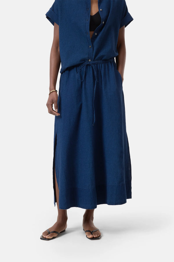 Closed Linen Mix Skirt - Dark Blue