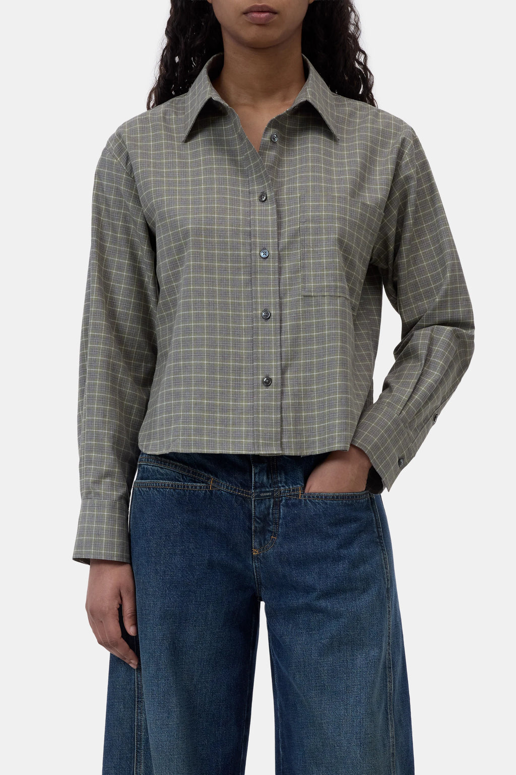 Closed Cropped Oversized Shirt - Juniper Green