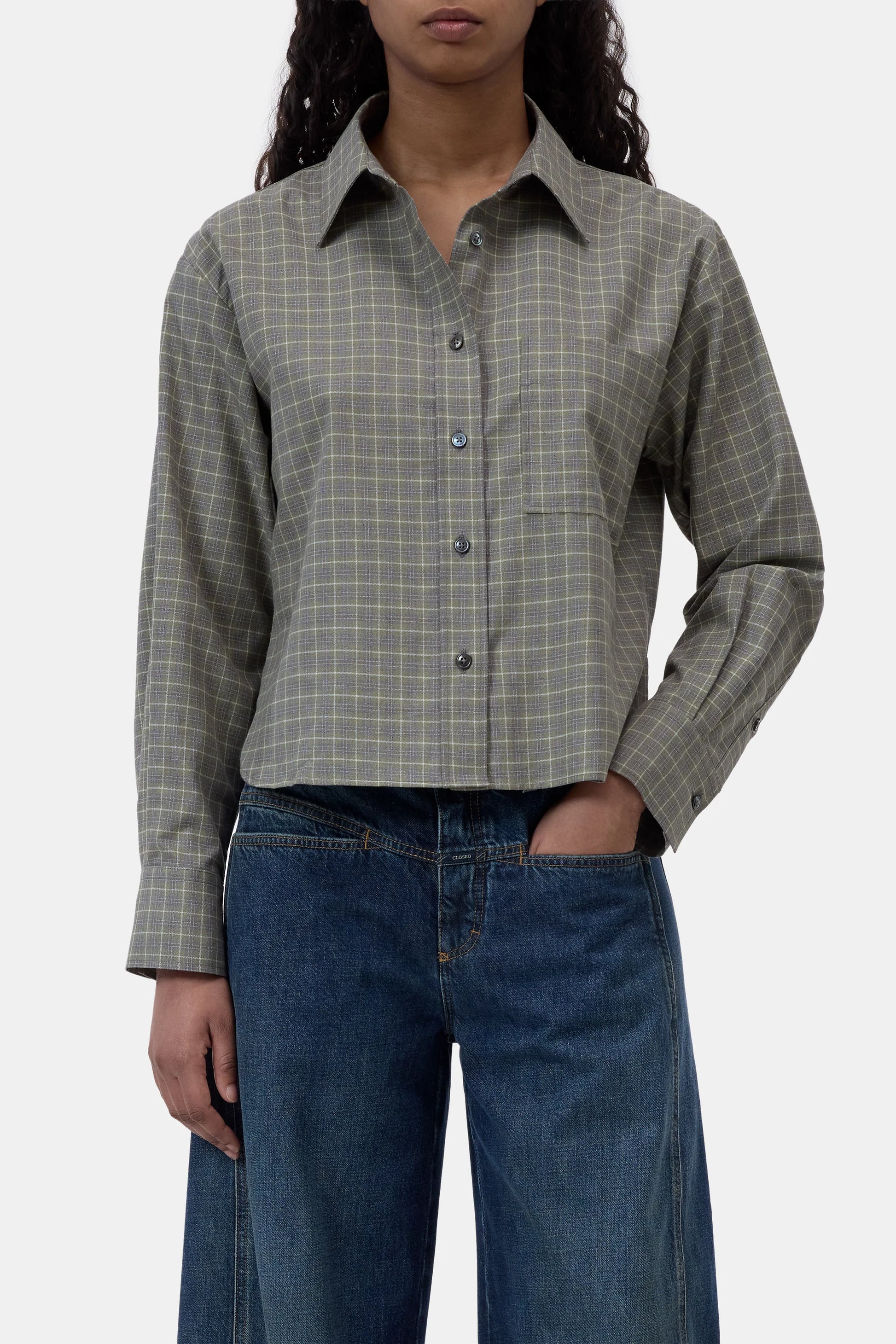 Closed Cropped Oversized Shirt - Juniper Green
