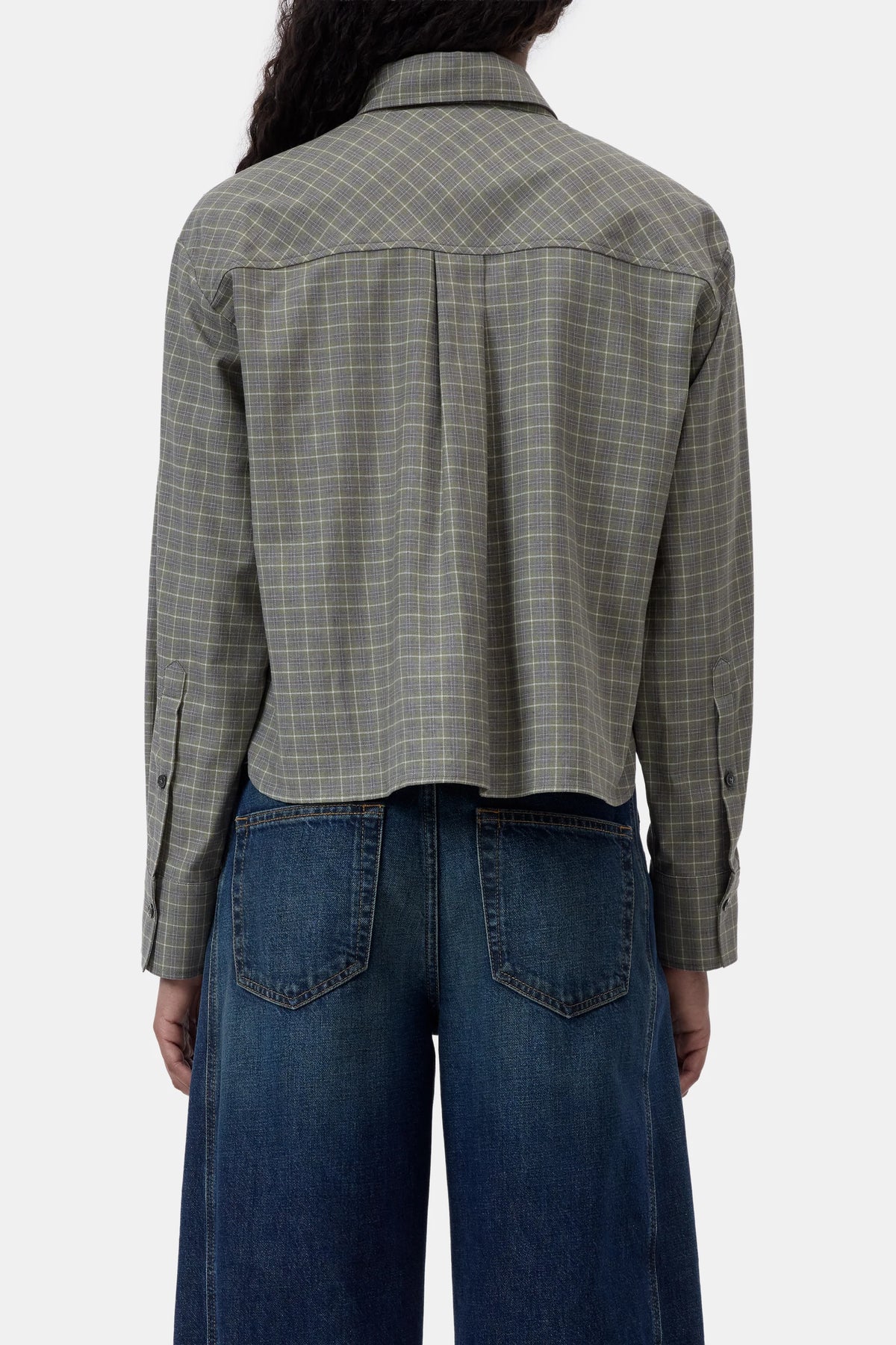 Closed Cropped Oversized Shirt - Juniper Green