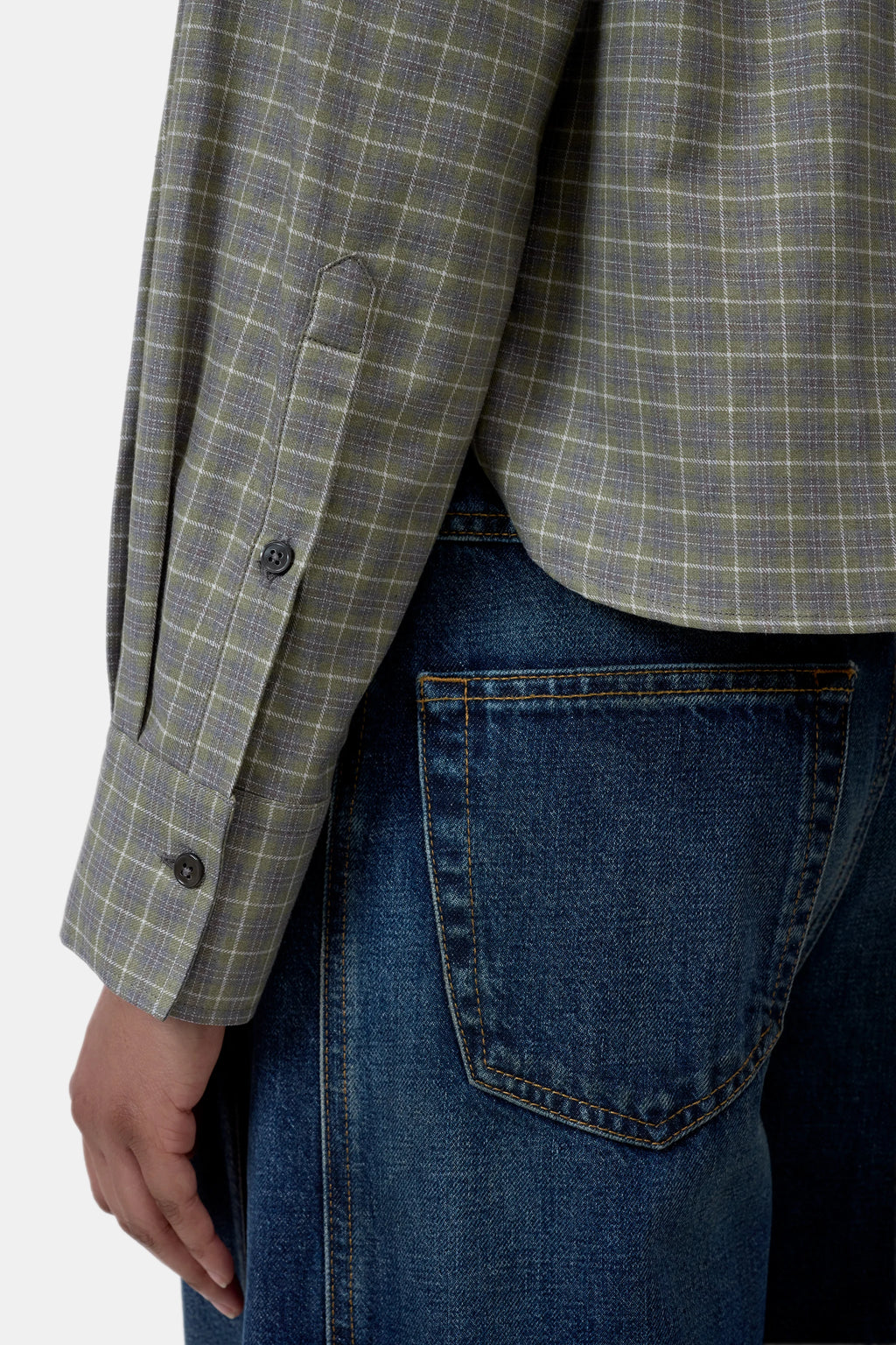 Closed Cropped Oversized Shirt - Juniper Green