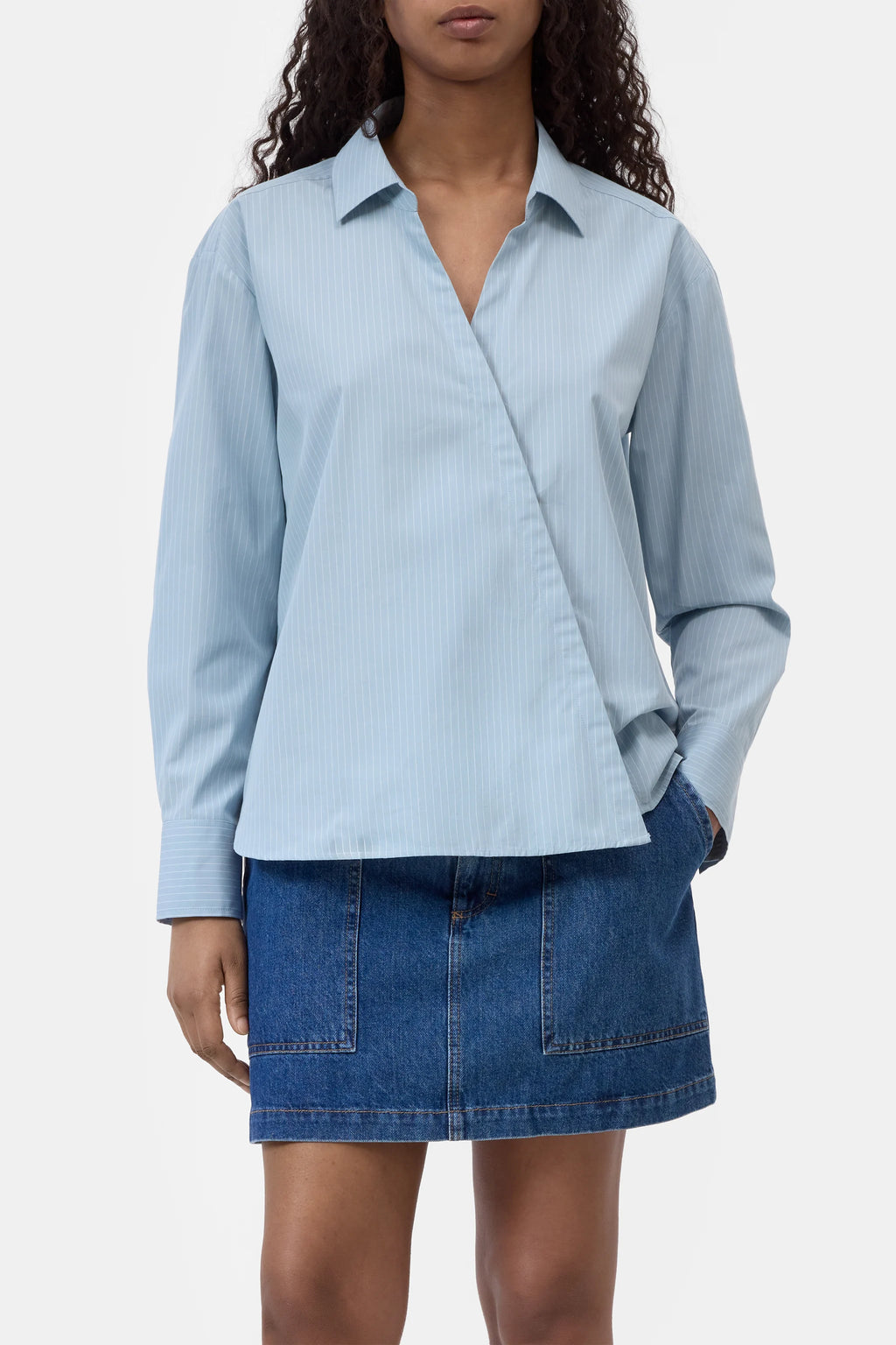 Closed Asymmetric Cotton Blouse - Breeze Blue