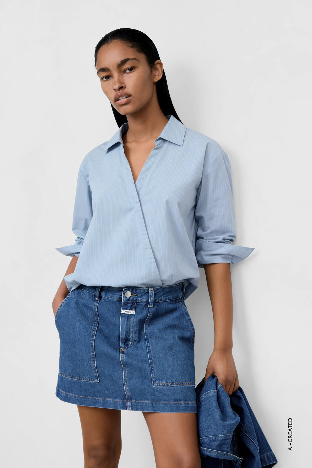 Closed Asymmetric Cotton Blouse - Breeze Blue