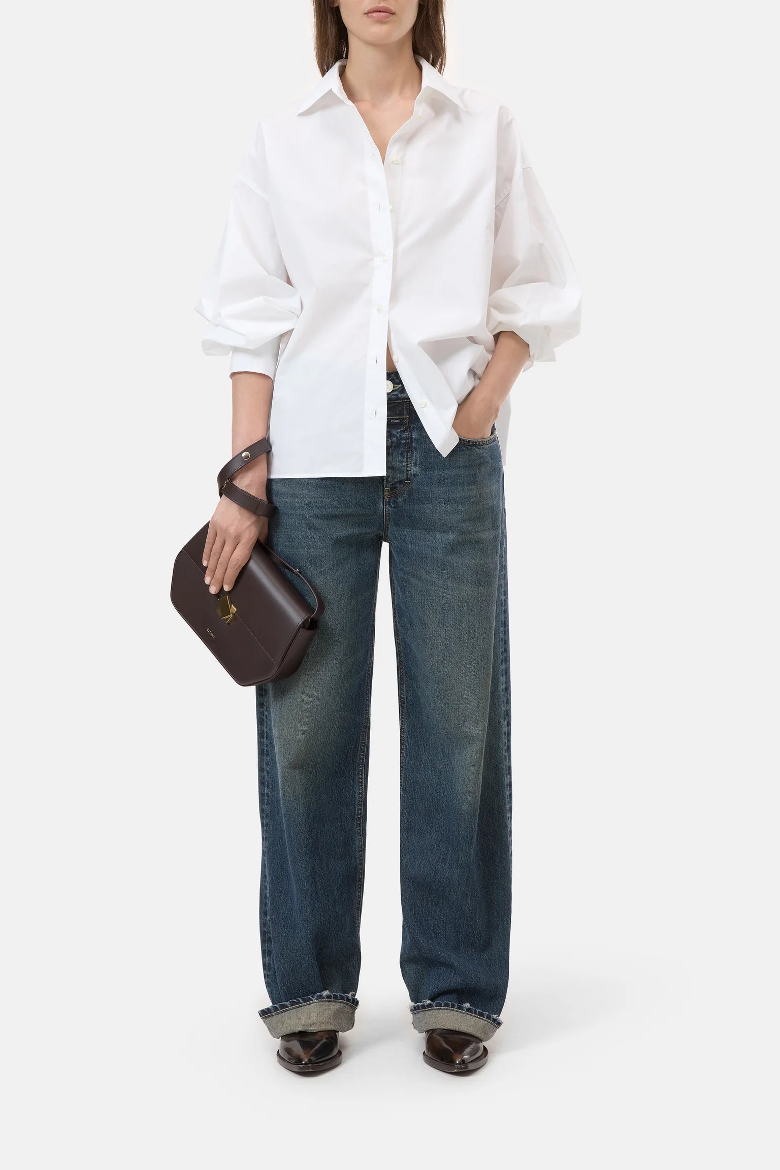 Closed Cape-Bluse aus Bio-Baumwolle - White