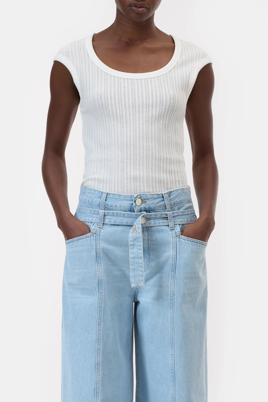 Closed Top Made of RIbbed Cotton - Ivory