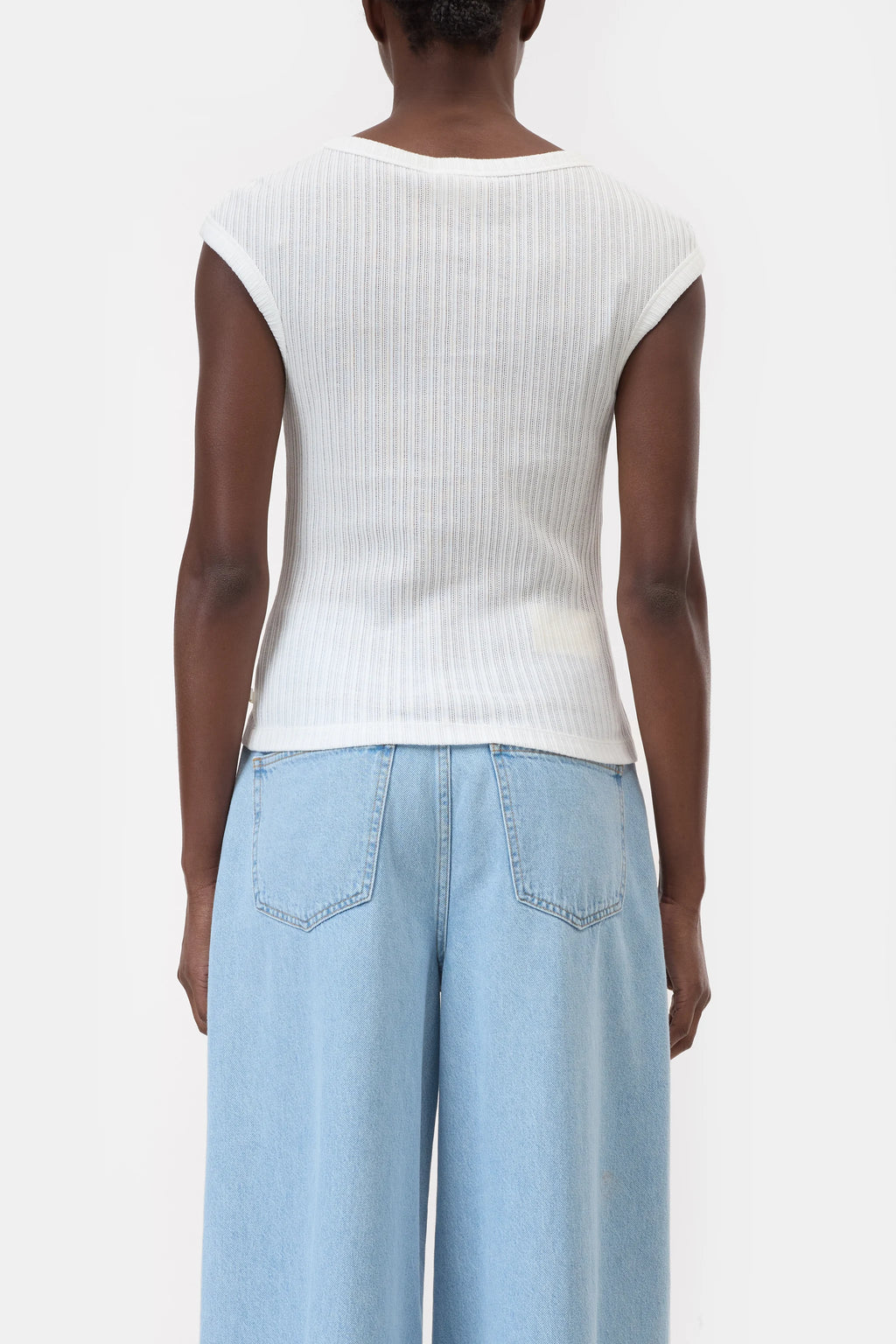 Closed Top Made of RIbbed Cotton - Ivory