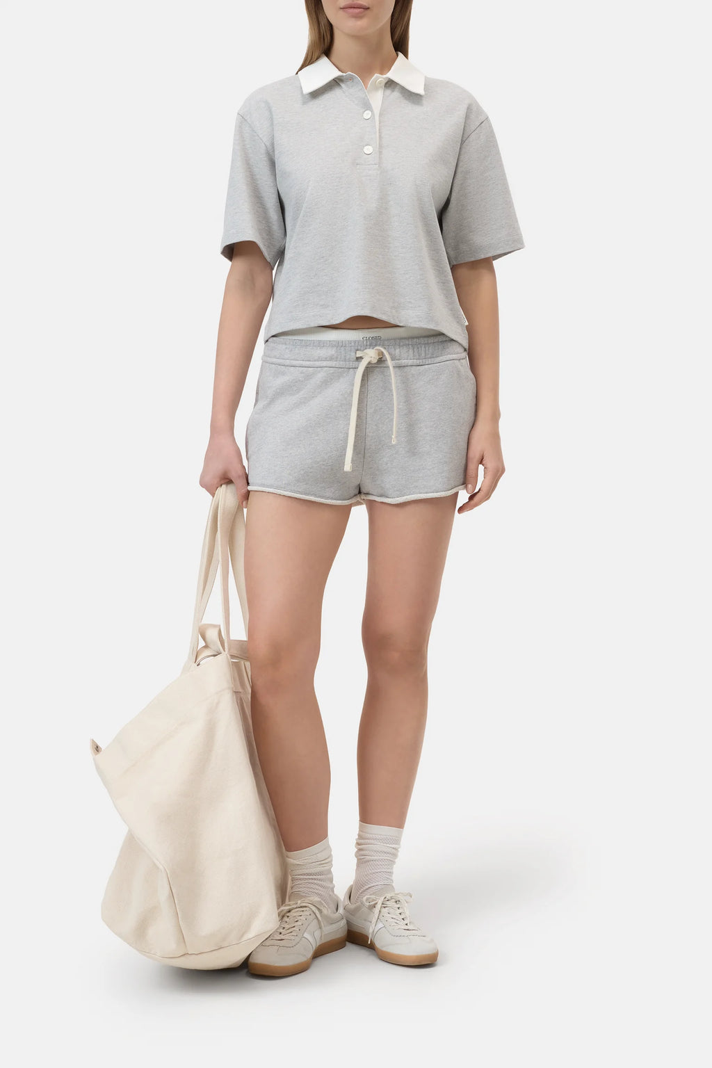Closed Cropped Rugby Shirt  - Grey