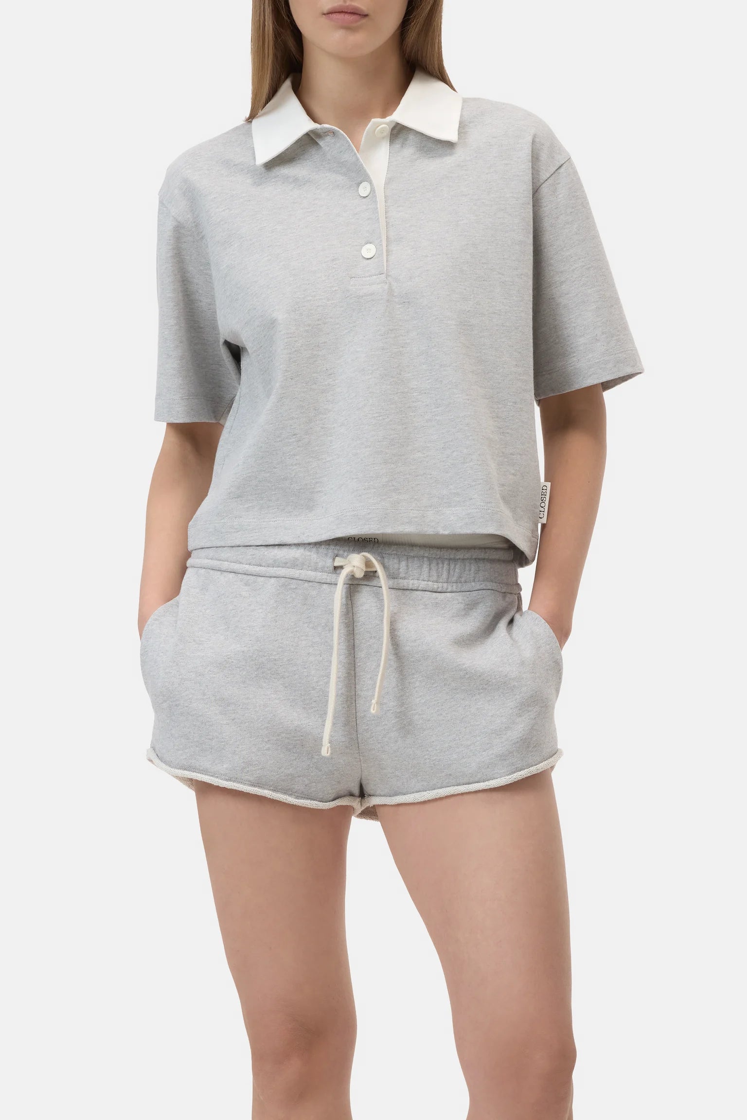 Closed Cropped Rugby Shirt  - Grey