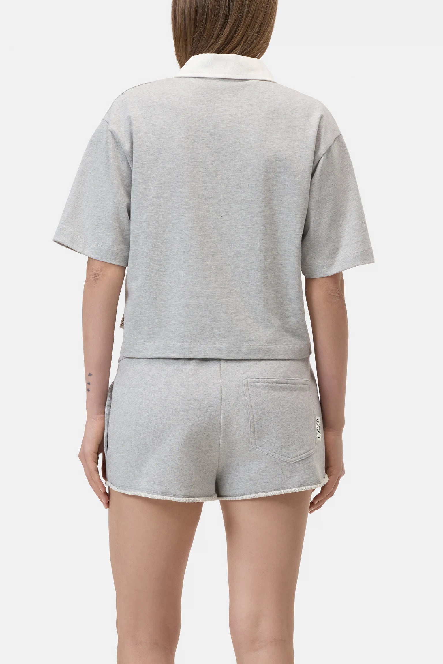 Closed Cropped Rugby Shirt  - Grey