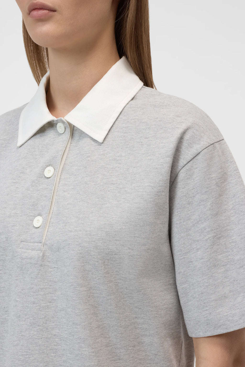Closed Cropped Rugby Shirt  - Grey