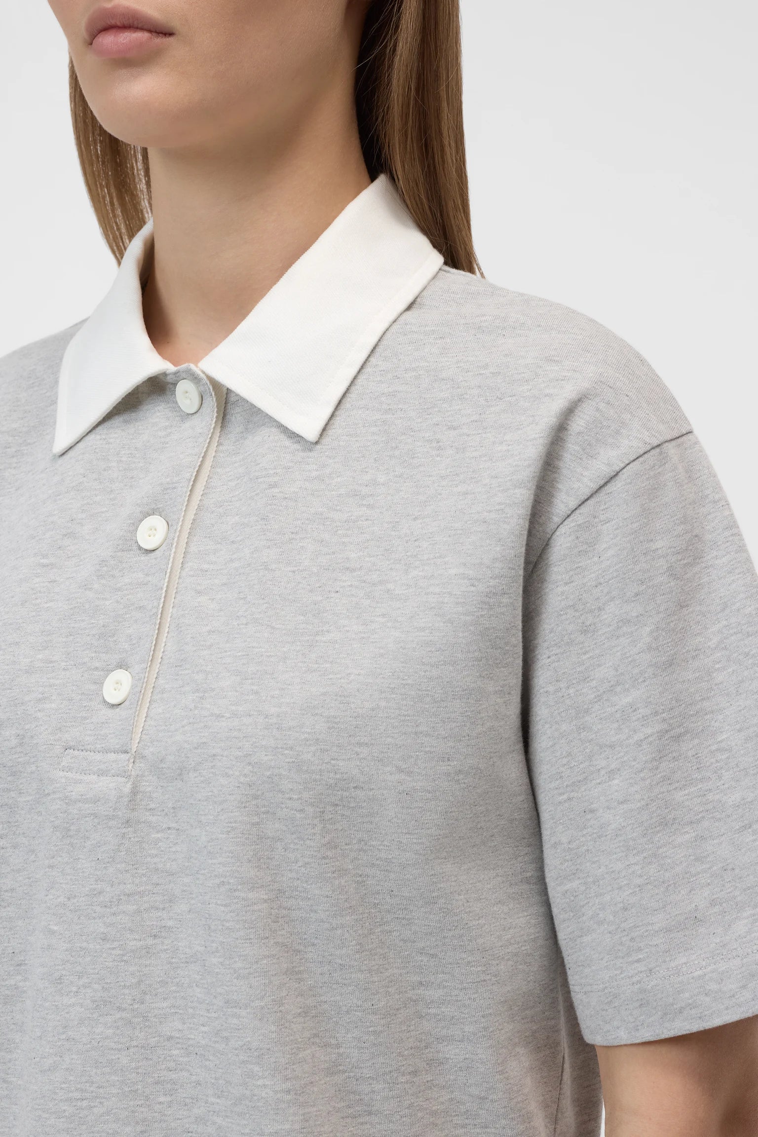 Closed Cropped Rugby Shirt  - Grey