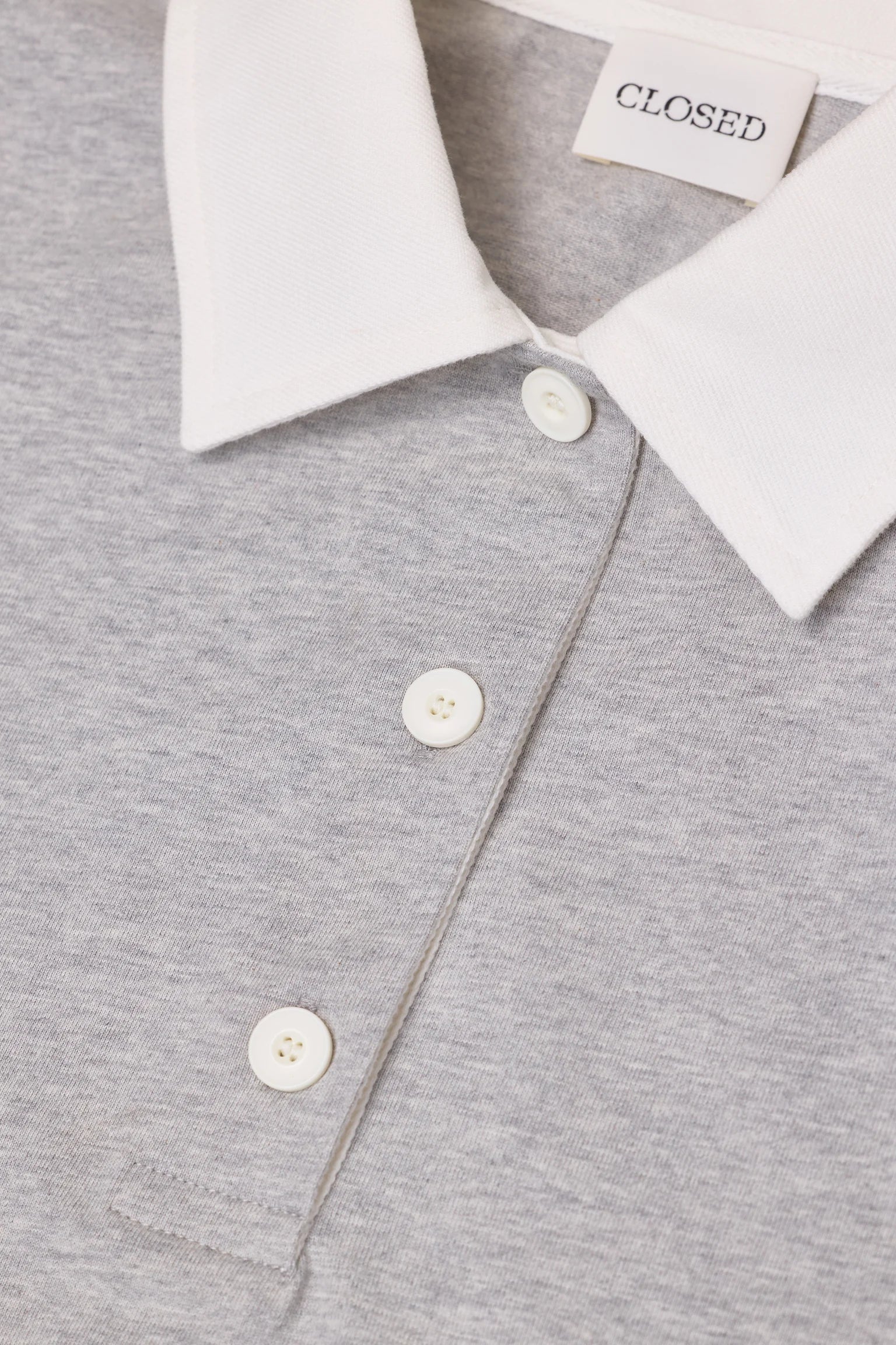 Closed Cropped Rugby Shirt  - Grey