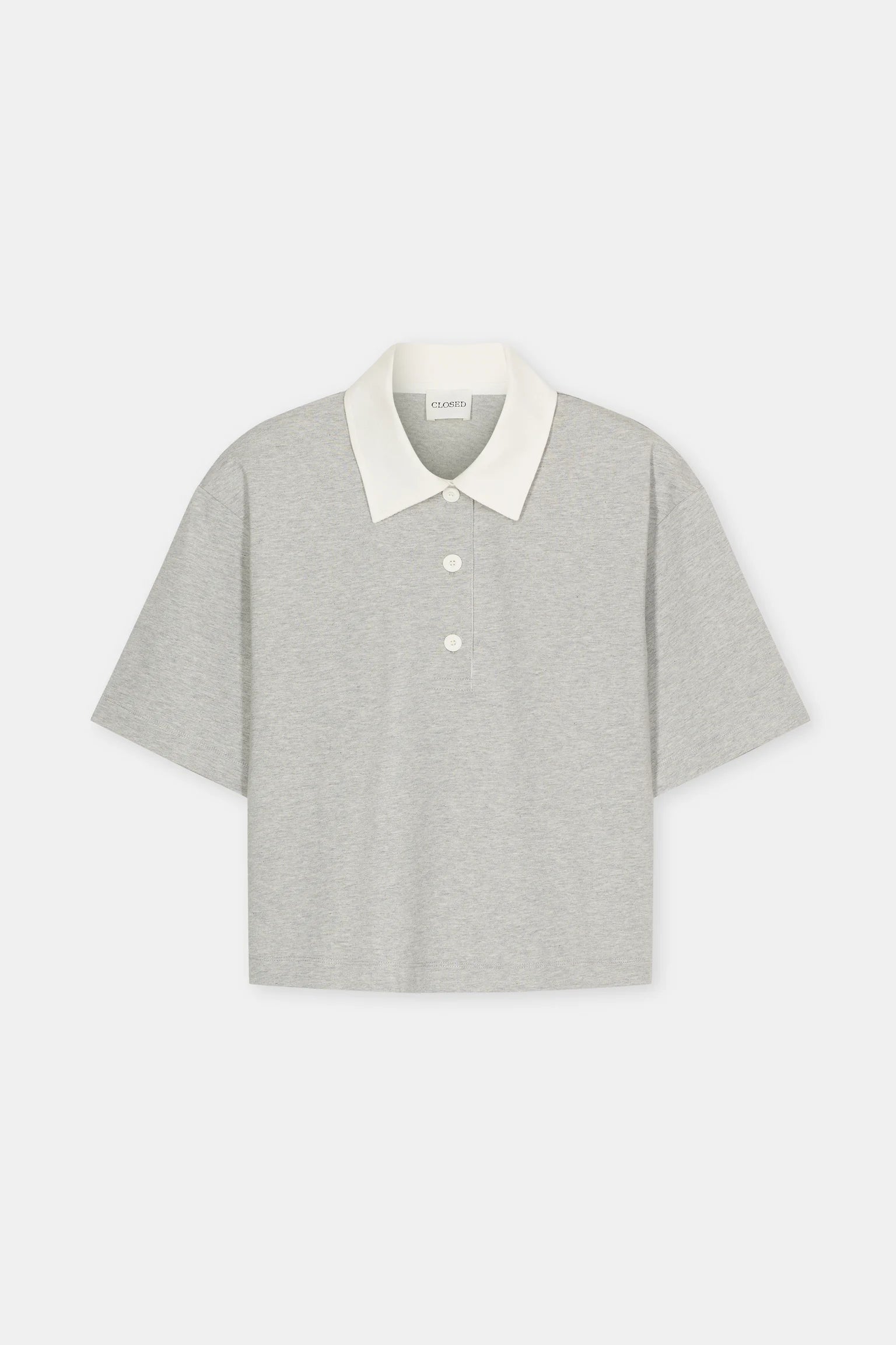 Closed Cropped Rugby Shirt  - Grey