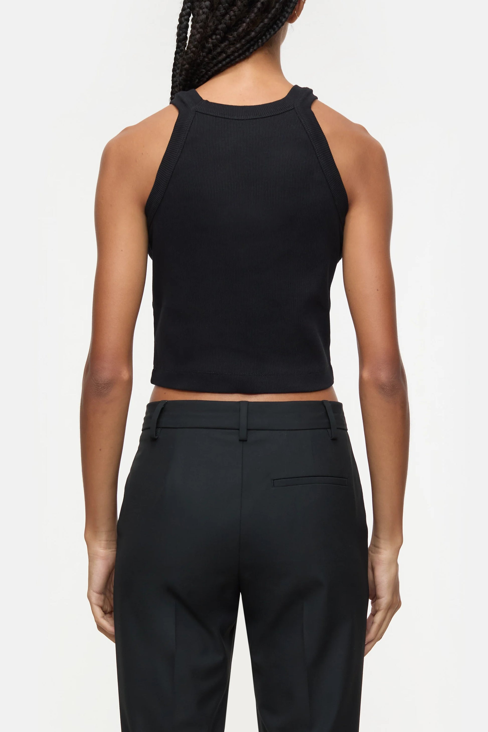 Closed Cropped Racer Tank - Black