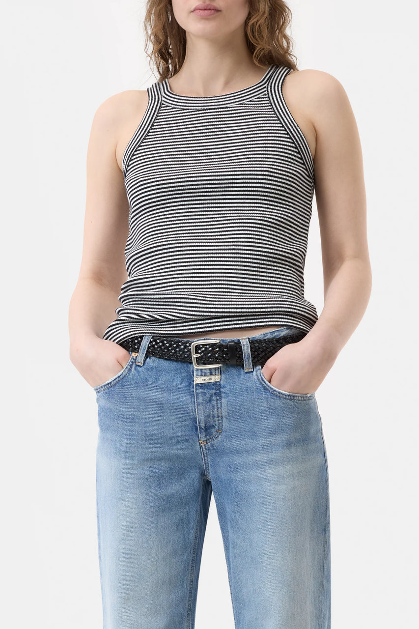 Closed Relaxed Racer Top - Stripes