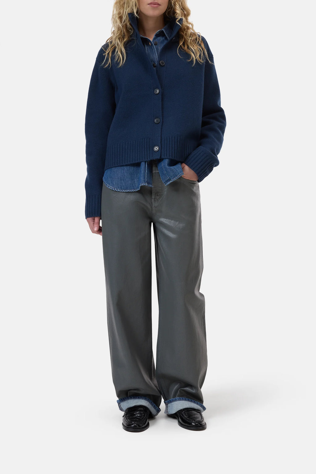 Closed Rollkragen Cardigan - Dark Night