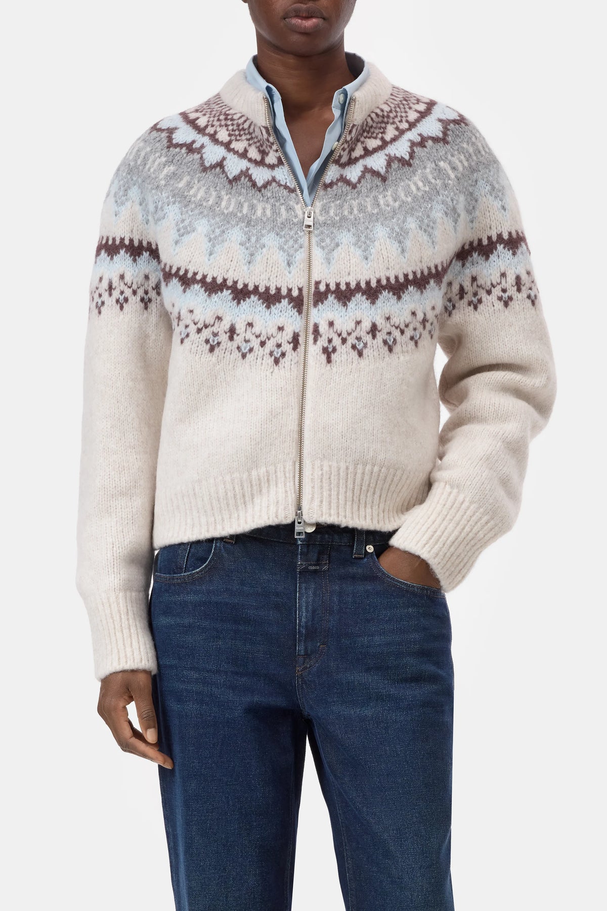 Closed Cropped Zip Cardigan - Cloud Cream