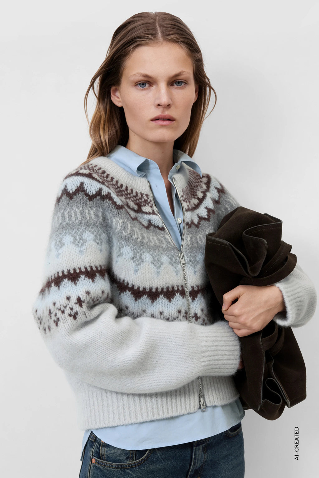 Closed Cropped Zip Cardigan - Cloud Cream