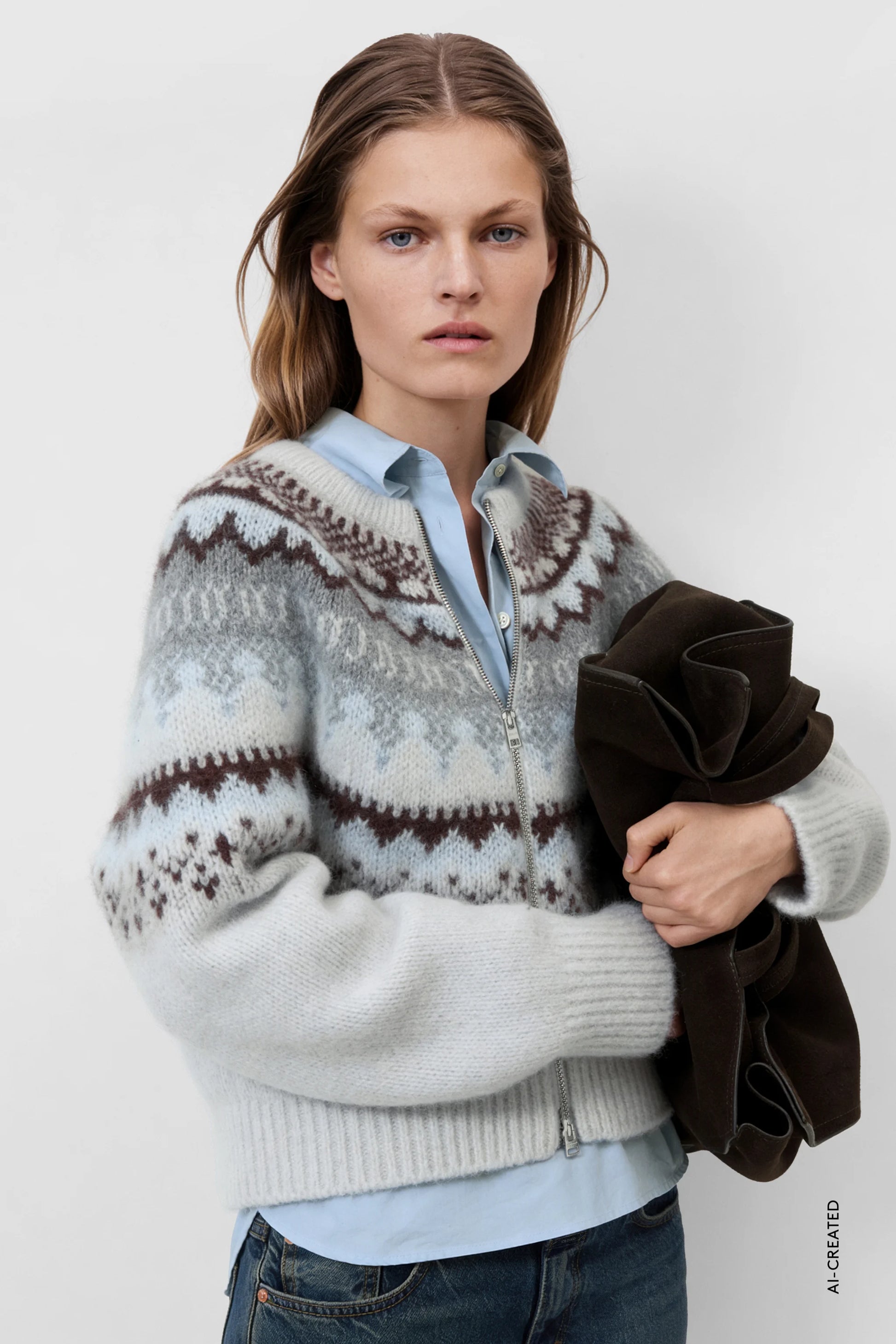 Closed Cropped Zip Cardigan - Cloud Cream