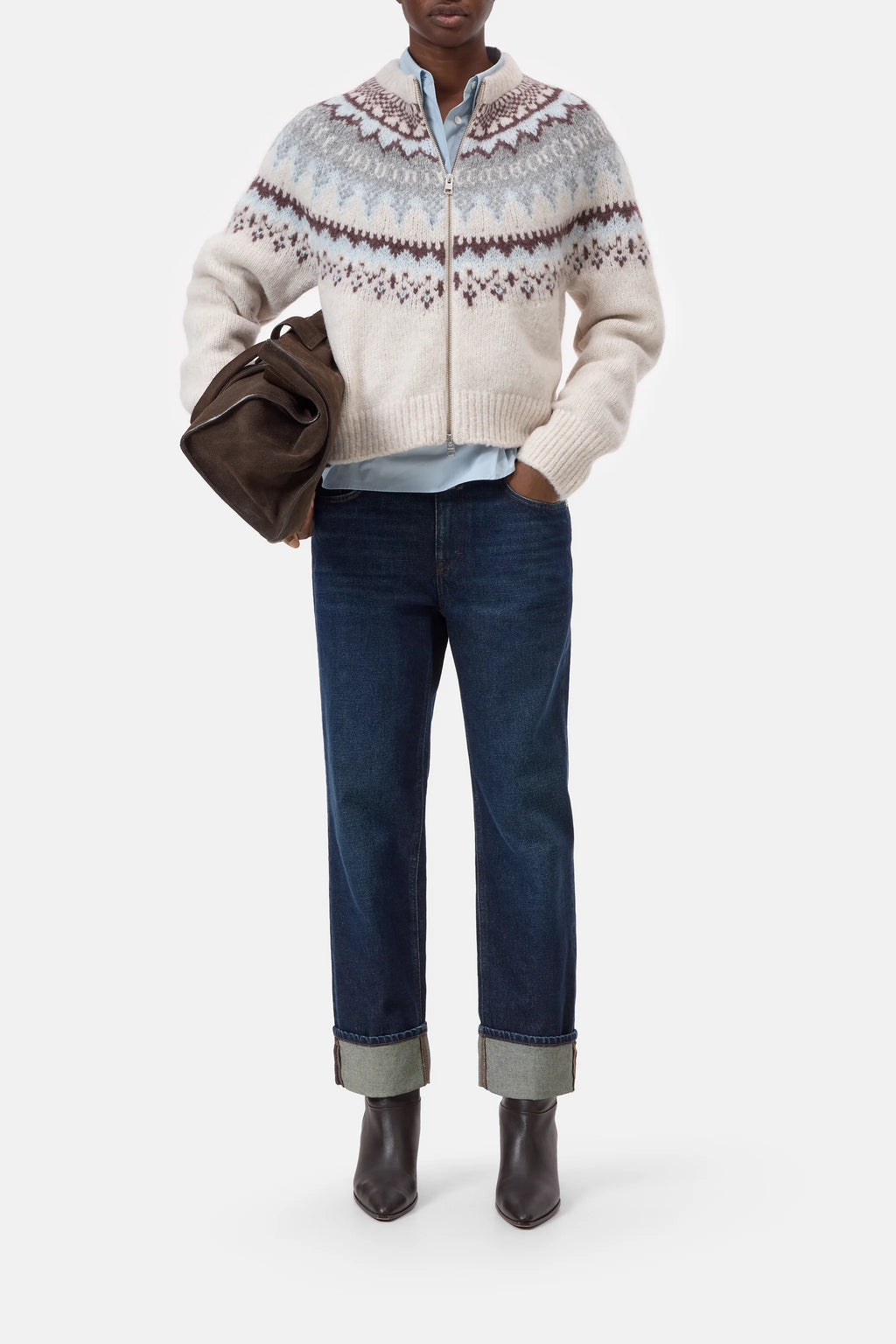 Closed Cropped Zip Cardigan - Cloud Cream