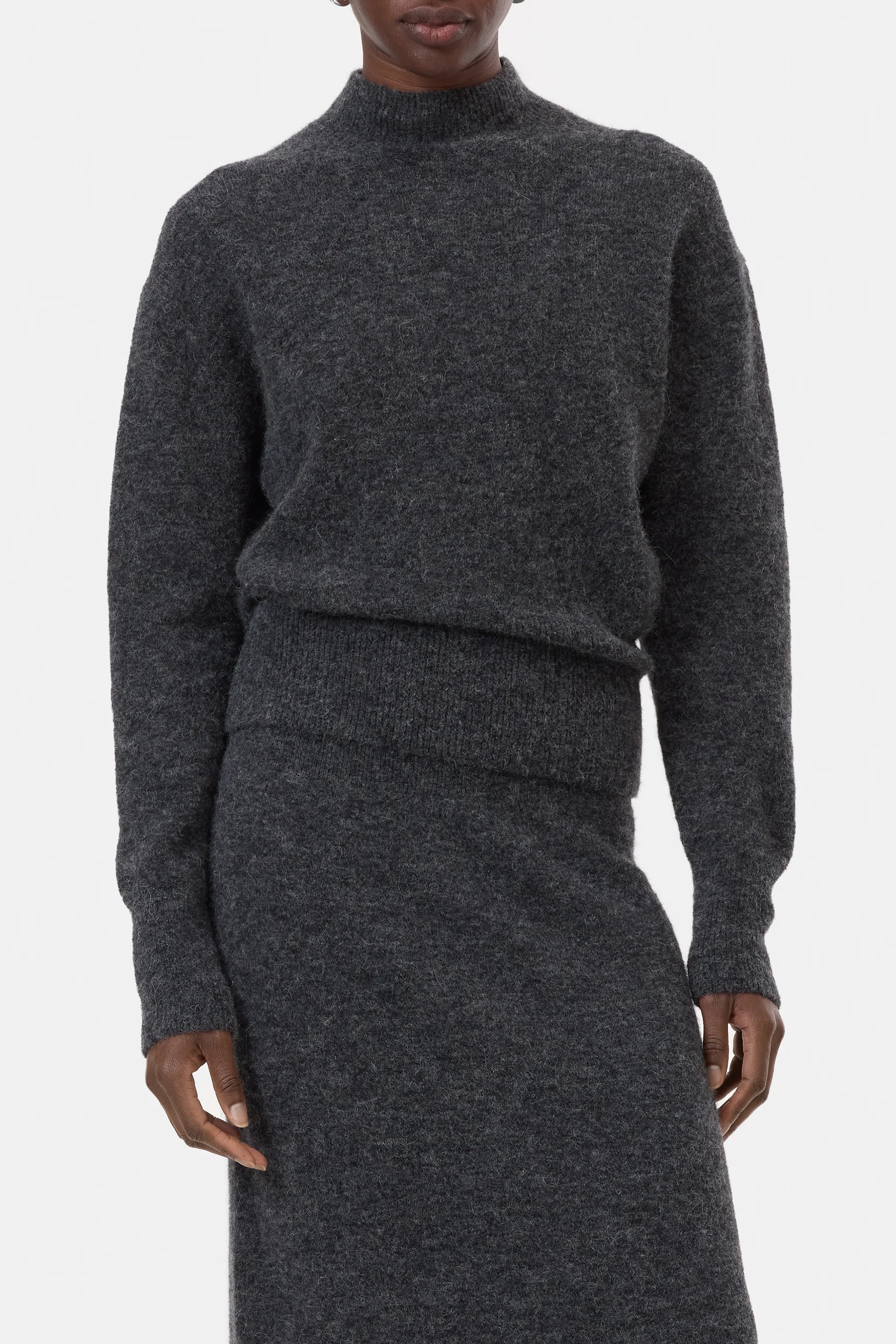 CLOSED Alpaca-Wool Mix Mock Neck - Dark Grey Melange