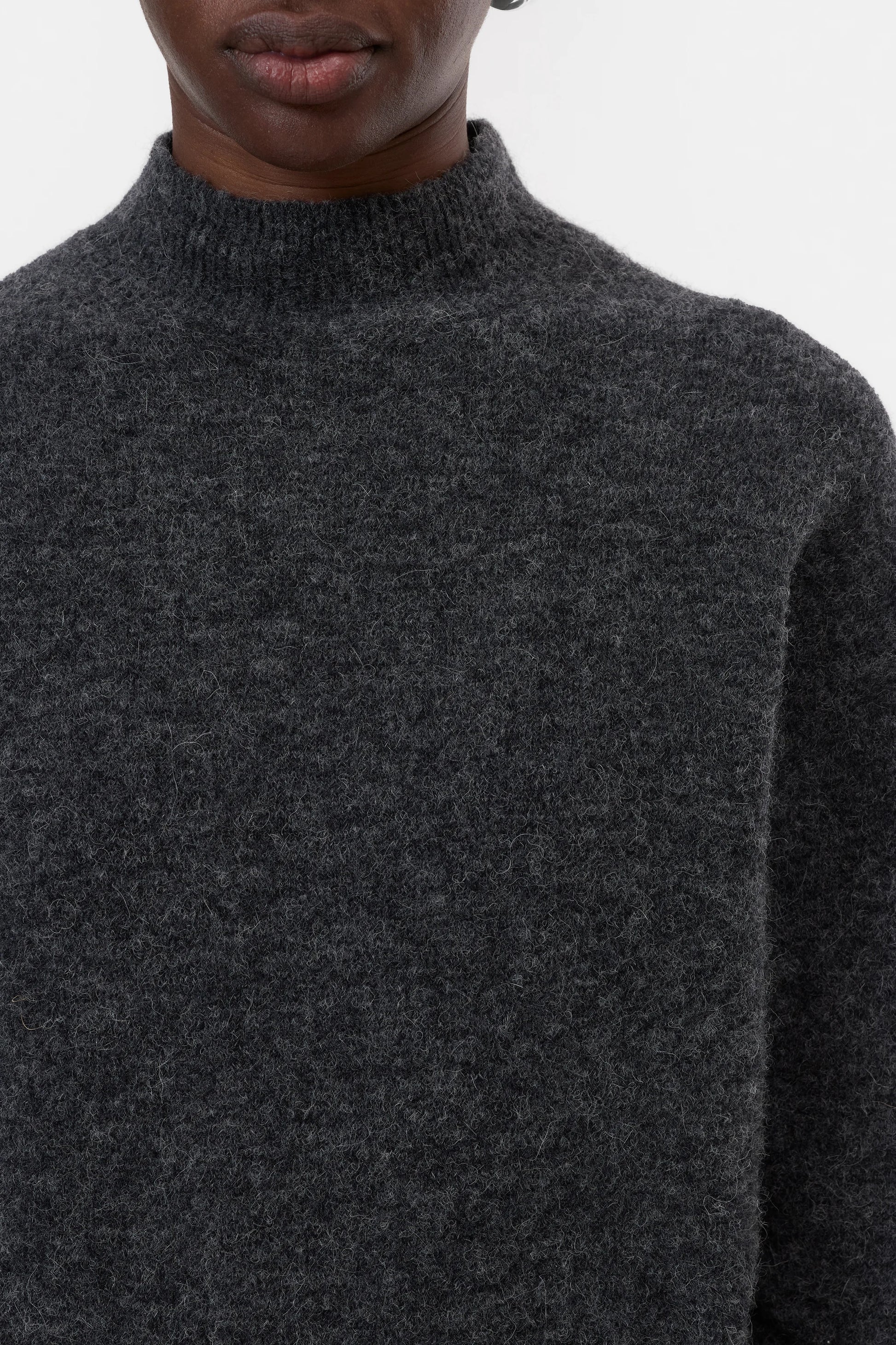 CLOSED Alpaca-Wool Mix Mock Neck - Dark Grey Melange
