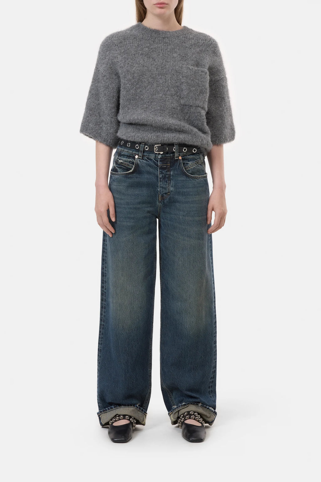 Closed Kurzarm-Pullover - Dark Grey Melange